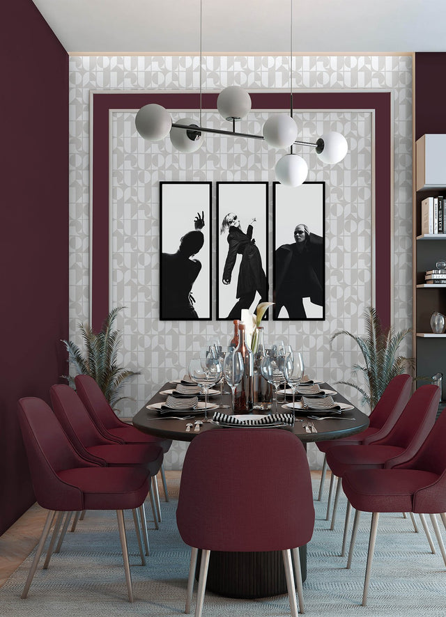 RuDeco Ghost Grey Peel & Stick Wallpaper with Art Deco Geometric Lettering - NuWallpaper RPS6140