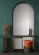 RuDeco Ghost Grey Peel & Stick Wallpaper with Art Deco Geometric Lettering - NuWallpaper RPS6140