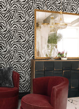 RuZebra Black Peel & Stick Wallpaper with Glam Zebra Print - RPS6141
