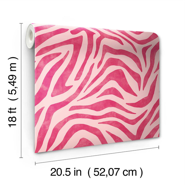 RuZebra Pink & Red Peel & Stick Wallpaper with Glam Zebra Print - Brewster RPS6143