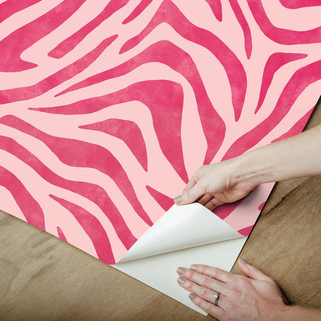 RuZebra Pink & Red Peel & Stick Wallpaper with Glam Zebra Print - Brewster RPS6143