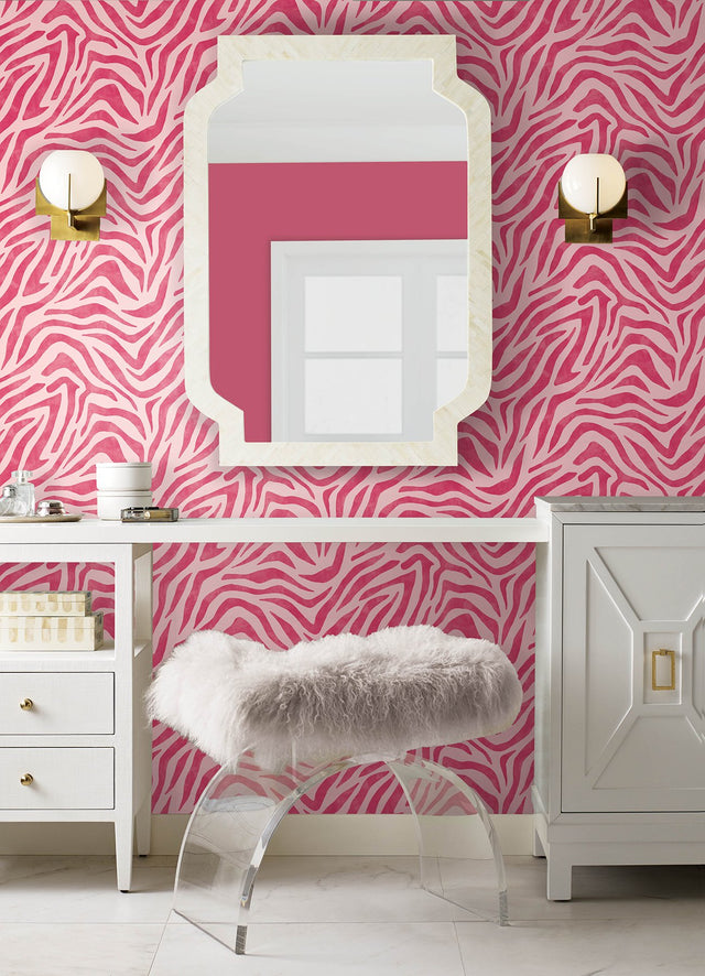 RuZebra Pink & Red Peel & Stick Wallpaper with Glam Zebra Print - Brewster RPS6143