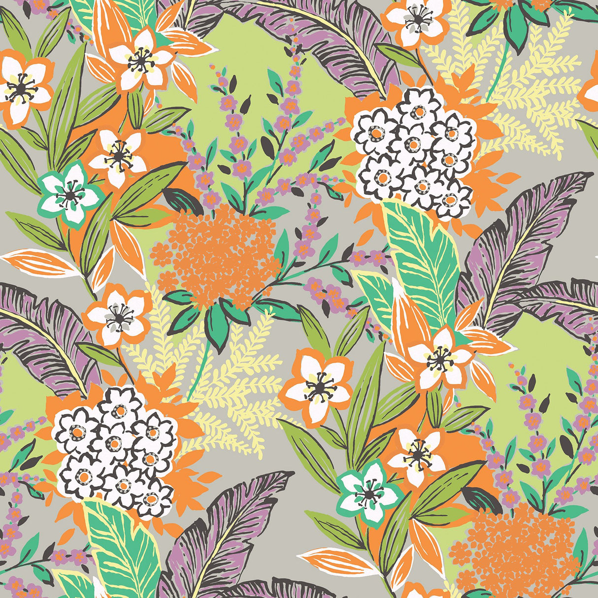RuJardin l'Orange Peel & Stick Wallpaper with Botanical Floral Pattern, Transitional Style - RPS6144