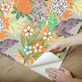 RuJardin l'Orange Peel & Stick Wallpaper with Botanical Floral Pattern, Transitional Style - RPS6144