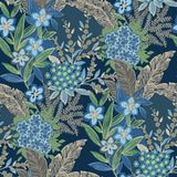 RuJardin Azure Blue Peel & Stick Wallpaper with Botanical Floral Motif - NuWallpaper RPS6145