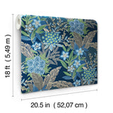RuJardin Azure Blue Peel & Stick Wallpaper with Botanical Floral Motif - NuWallpaper RPS6145
