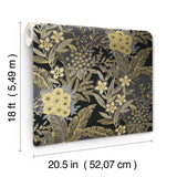 RuJardin Black Peel & Stick Wallpaper with Gold Floral Botanical Motif - NuWallpaper RPS6146