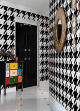 RuHoundstooth Black Peel & Stick Wallpaper with Modern Geometric Houndstooth Pattern - NuWallpaper RPS6147