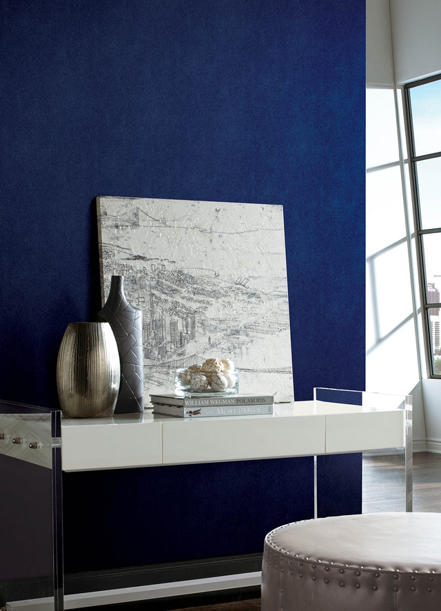 RuSuede Azure Blue Peel & Stick Wallpaper with Fabric Texture Motif - Brewster RPS6154