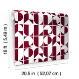 RuDeco Oxblood Red Peel & Stick Wallpaper with Art Deco Geometric Lettering - RPS6304
