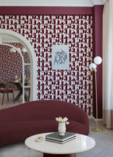 RuDeco Oxblood Red Peel & Stick Wallpaper with Art Deco Geometric Lettering - RPS6304