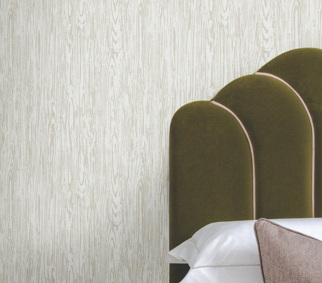 Heartwood Weathered Beige Wallpaper with Cerused Woodgrain Texture - York RRD7600N