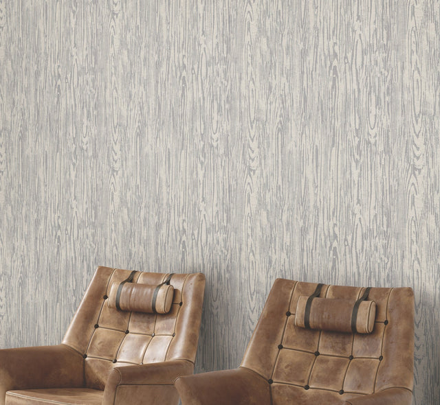 Heartwood Smoke Vinyl Non Woven Wallpaper with Cerused Woodgrain Texture - York RRD7602N