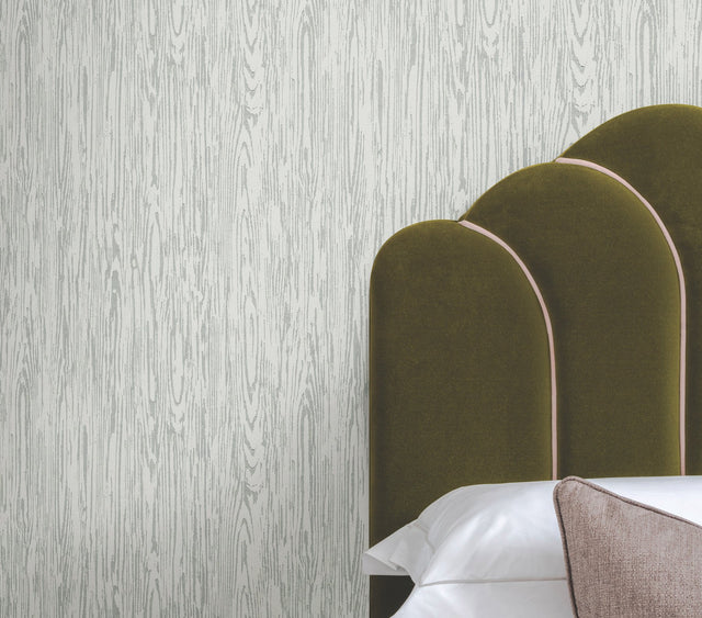 Heartwood Smoke Vinyl Non Woven Wallpaper with Cerused Woodgrain Texture - York RRD7602N