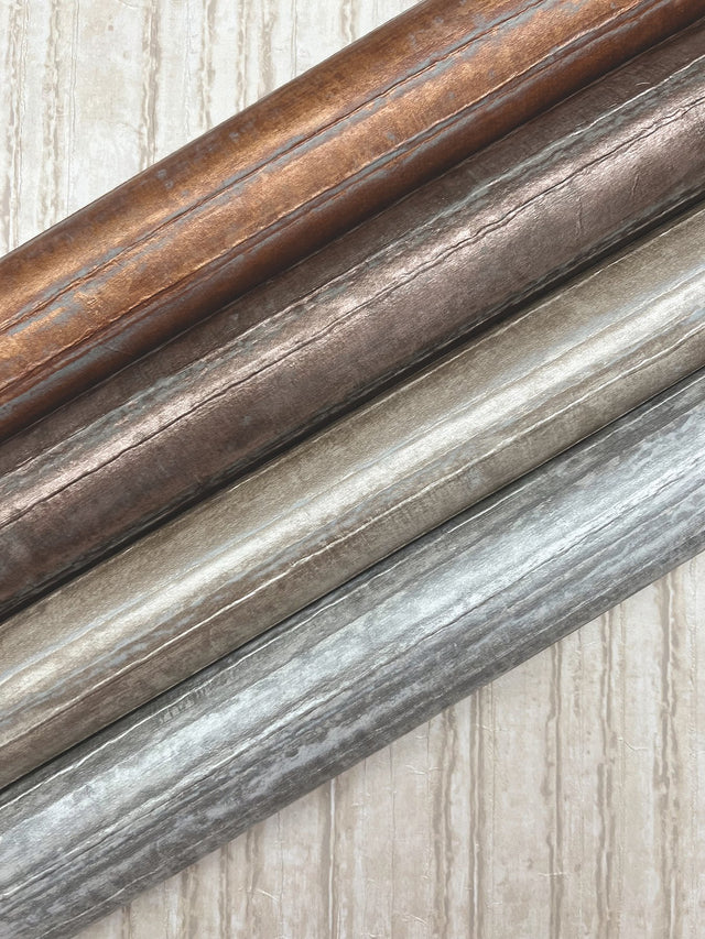 Vintage Tin Pearl Trax Wallpaper with Corrugated Metallic Texture - York RRD7604N