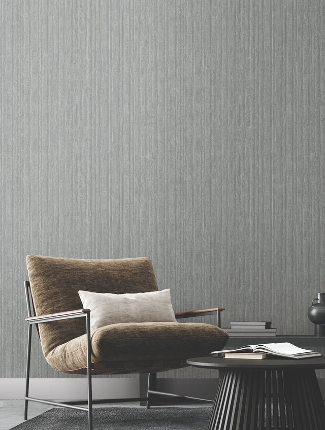 Vintage Tin Brushed Nickel Wallpaper with Industrial Corrugated Metal Look - York RRD7606N