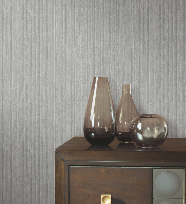 Vintage Tin Brushed Nickel Wallpaper with Industrial Corrugated Metal Look - York RRD7606N