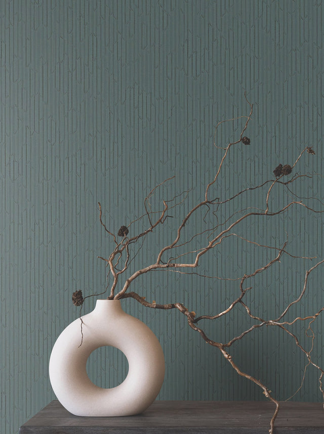 Calliope Rotary Blue Geometric Fabric-Backed Vinyl Wallpaper - Ronald Redding RRD7611N