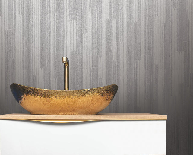 Newel Aluminum Wallpaper with Textured Vertical Stripe Motif - York RRD7624N