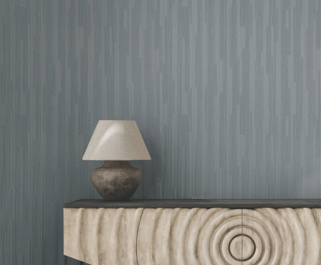 Newel Slate Blue Textured Stripe Wallpaper - York RRD7625N