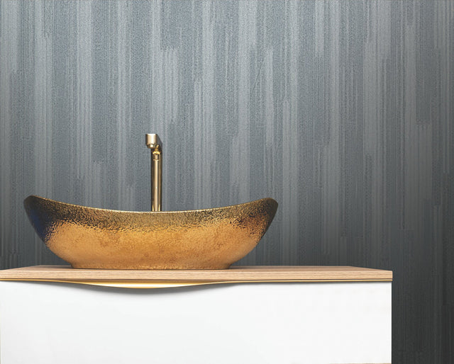 Newel Slate Blue Textured Stripe Wallpaper - York RRD7625N