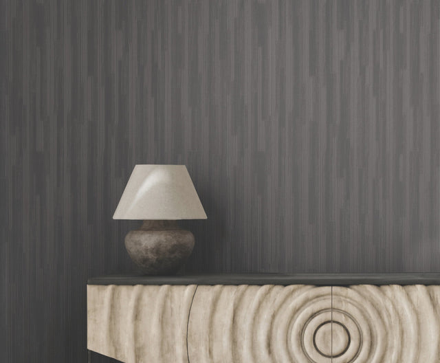 Newel Shadow Black Wallpaper with Textured Vertical Stripe Pattern - York RRD7626N