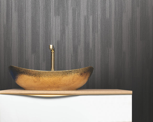 Newel Shadow Black Wallpaper with Textured Vertical Stripe Pattern - York RRD7626N