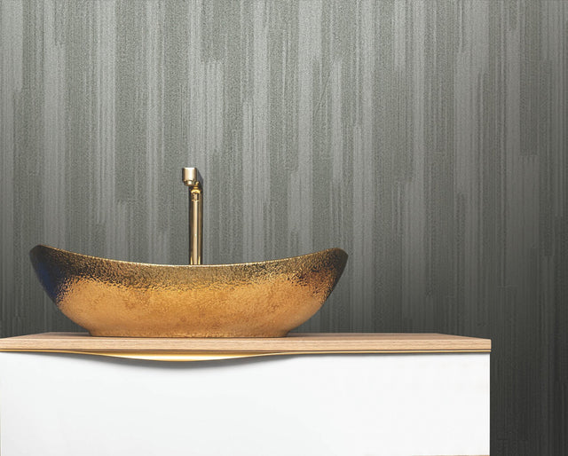 Newel Rotary Black Fabric Backed Vinyl Wallpaper with Textured Vertical Stripe - York RRD7627N
