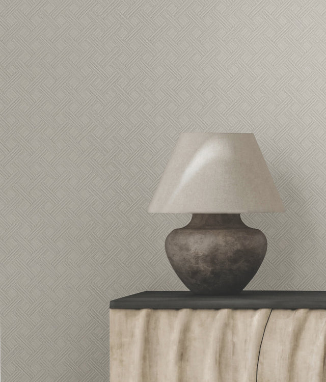Wickwork Pearl Trax Wallpaper with Textured Geometric Weave - York RRD7647