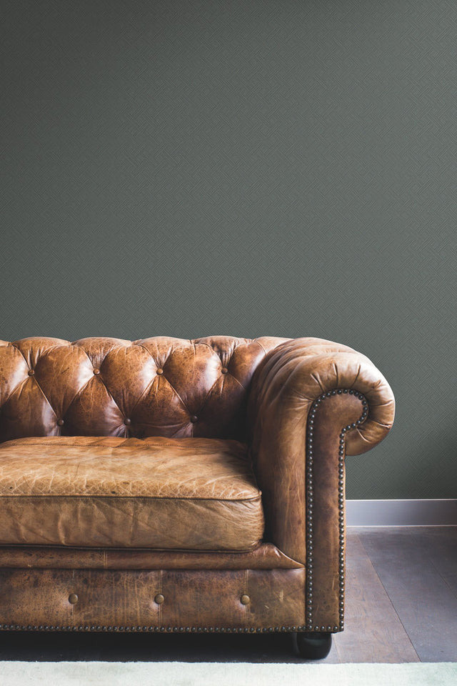 Wickwork Rotary Black Fabric-Backed Vinyl Wallpaper with Textured Geometric Weave - York RRD7650