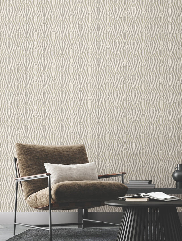 Universal Nature Sand Wallpaper with Geometric Palm Frond Motif - York RRD7660N