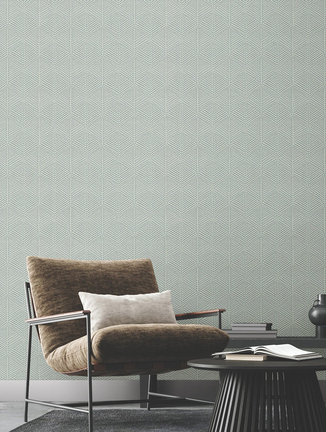 Universal Nature Fog Wallpaper with Geometric Palm Frond Motif - York RRD7661N