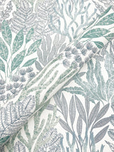 Coral Leaves Blue & Aqua Wallpaper with Modern Toile Botanical Pattern - York RT7804
