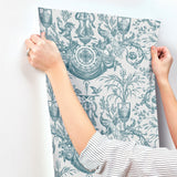 Avian Fountain Toile Jade Wallpaper with Traditional Toile Pattern - York RT7811