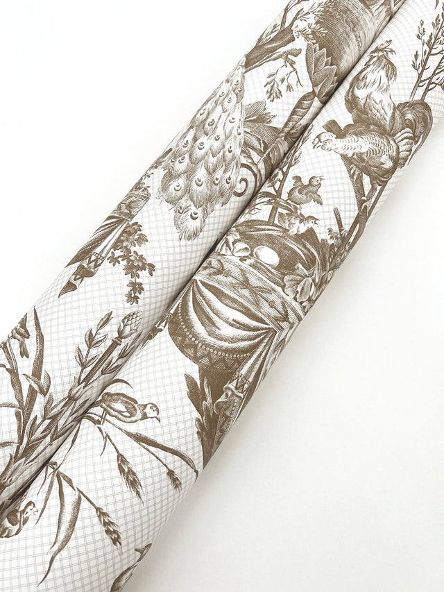 Avian Fountain Toile Mink Wallpaper with Traditional Toile Pattern - York RT7812