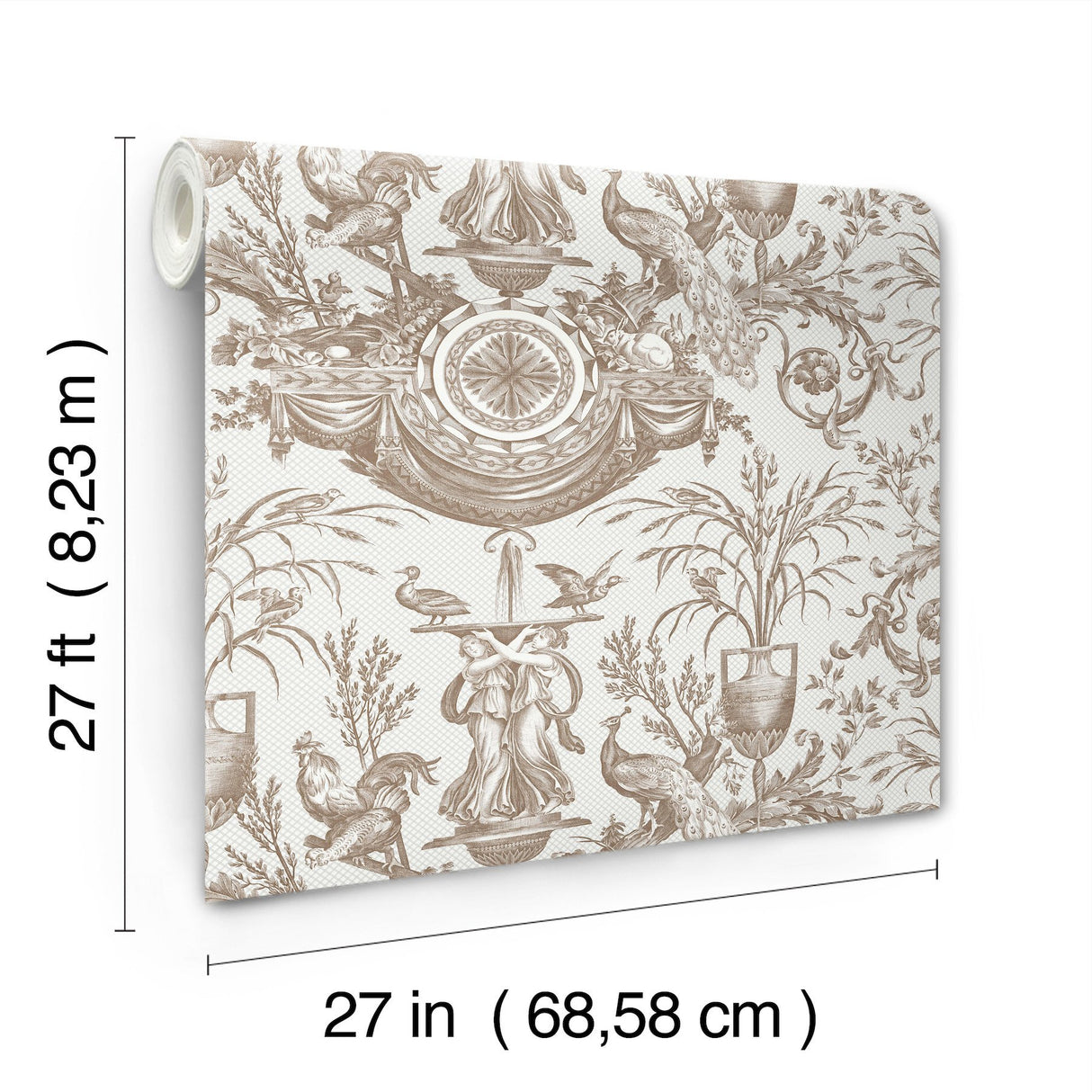 Avian Fountain Toile Mink Wallpaper with Traditional Toile Pattern - York RT7812