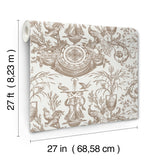 Avian Fountain Toile Mink Wallpaper with Traditional Toile Pattern - York RT7812