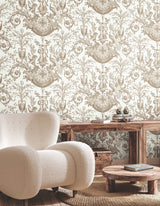 Avian Fountain Toile Mink Wallpaper with Traditional Toile Pattern - York RT7812