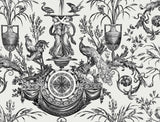 Avian Fountain Toile Black Wallpaper with Classical Toile Pattern - York RT7813