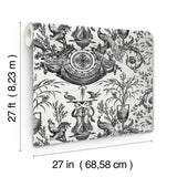 Avian Fountain Toile Black Wallpaper with Classical Toile Pattern - York RT7813