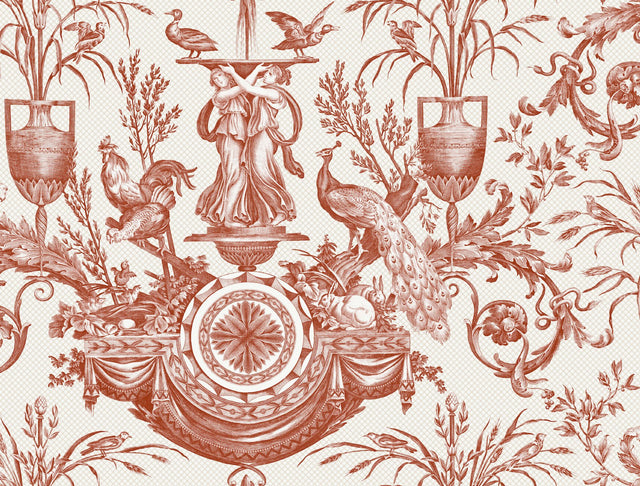 Avian Fountain Toile Brick Wallpaper with Traditional Toile Pattern - York RT7814