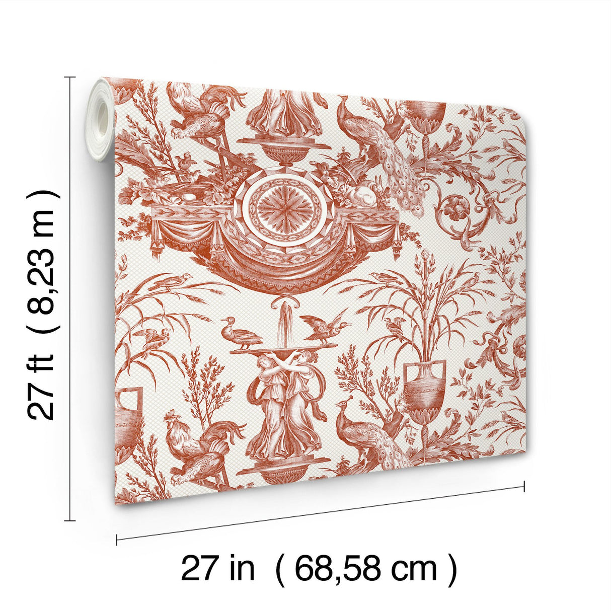 Avian Fountain Toile Brick Wallpaper with Traditional Toile Pattern - York RT7814