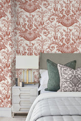 Avian Fountain Toile Brick Wallpaper with Traditional Toile Pattern - York RT7814