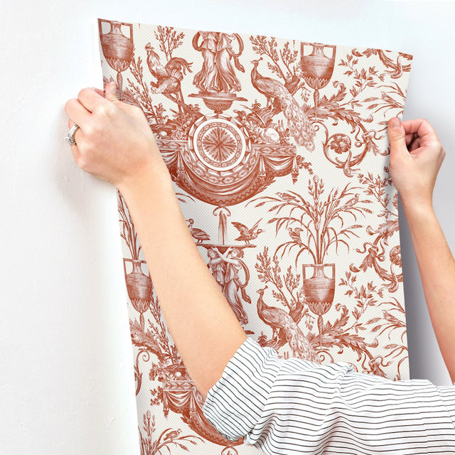 Avian Fountain Toile Brick Wallpaper with Traditional Toile Pattern - York RT7814