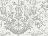 Avian Fountain Toile Grey Wallpaper with Classical Fountain and Birds Motif - York RT7815