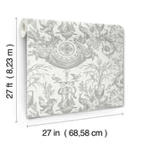 Avian Fountain Toile Grey Wallpaper with Classical Fountain and Birds Motif - York RT7815