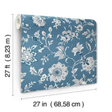 Sutton Blue Wallpaper with Coastal Toile Jacobean Floral - York RT7821