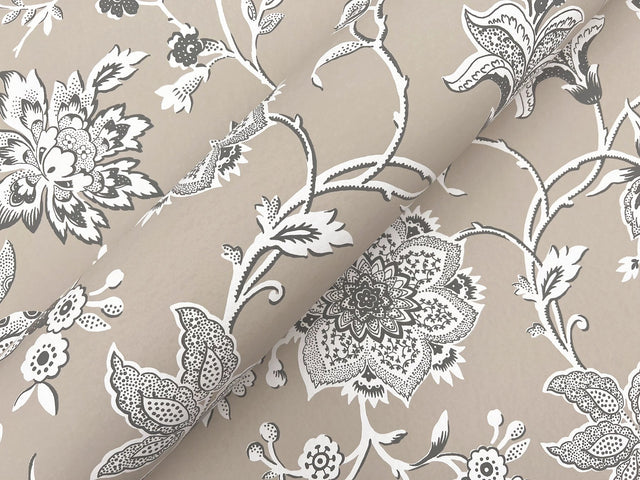 Sutton Taupe Wallpaper with Toile Floral Trail in Coastal Style - York RT7822