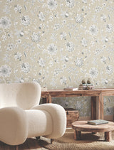 Sutton Taupe Wallpaper with Toile Floral Trail in Coastal Style - York RT7822