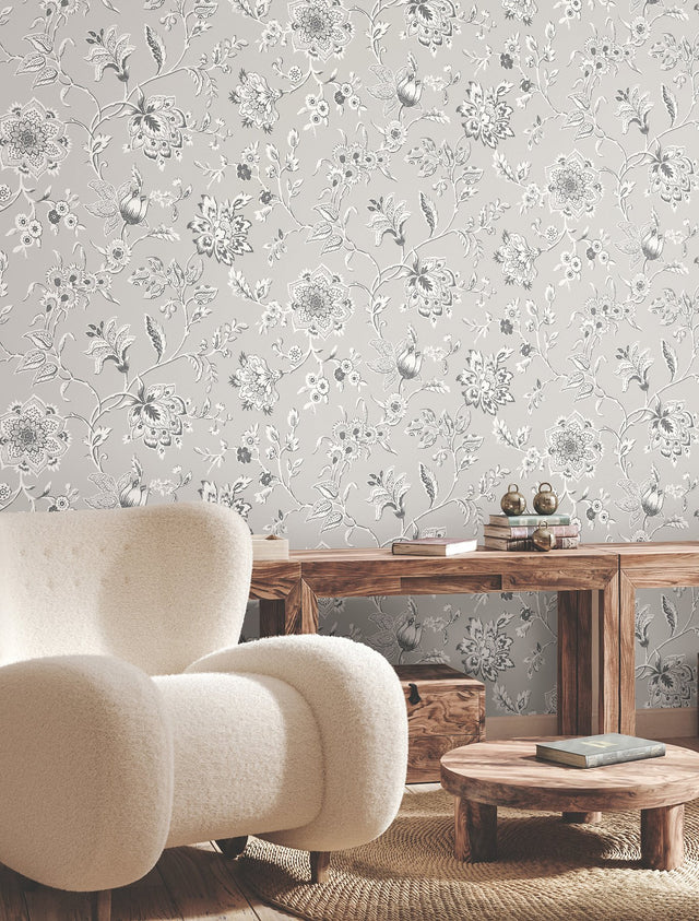 Sutton Grey Toile Coastal Wallpaper - York RT7823